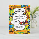Modern Fun Typographic Comic Book Wedding Kaart (Staand voorkant)