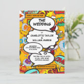 Modern Fun Typographic Comic Book Wedding Kaart (Staand voorkant)