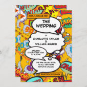 Modern Fun Typographic Comic Book Wedding Kaart (Voorkant / Achterkant)