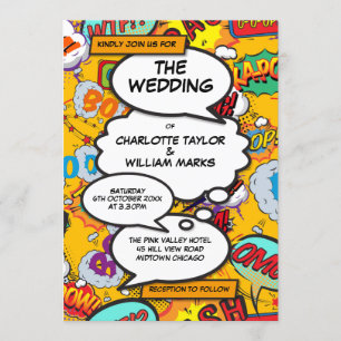 Modern Fun Typographic Comic Book Wedding Kaart