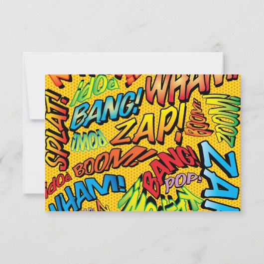 Modern Fun Typographic Comic Book Wedding RSVP Kaartje (Achterkant)