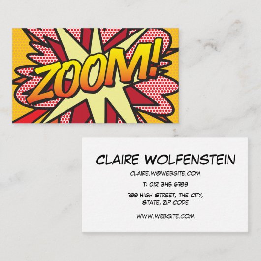 Modern Fun Typographic Comic Book ZOOM Visitekaartje (Voorkant / Achterkant)