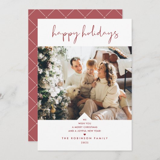 Modern Fun Typography Cherry Red Kerstfoto Feestdagenkaart (Voorkant / Achterkant)