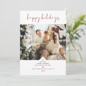 Modern Fun Typography Cherry Red Kerstfoto Feestdagenkaart (Staand voorkant)