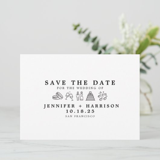 Modern Fun Wedding Icon Save the Date Wedding Kaart (Staand voorkant)