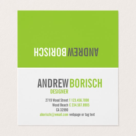 Modern Fun White Lime Green Folded Visitekaartje (Buitenkant ongevouwen)