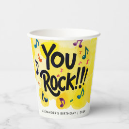 Modern Fun You Rock Yellow Muzieknoten Waterverf Papieren Bekers
