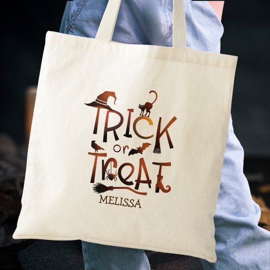 Modern Fun Zwart Bruin Trick or treat Tote Bag