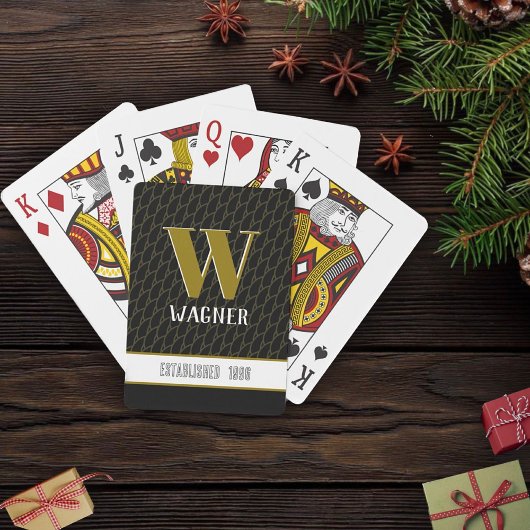 Modern Fun Zwart Monogram Jaar Gepersonaliseerd Na Pokerkaarten