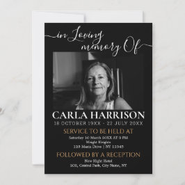 Modern Funeral Black and white Invitation Kaart
