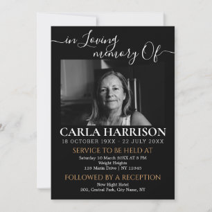 Modern Funeral Black and white Invitation Kaart
