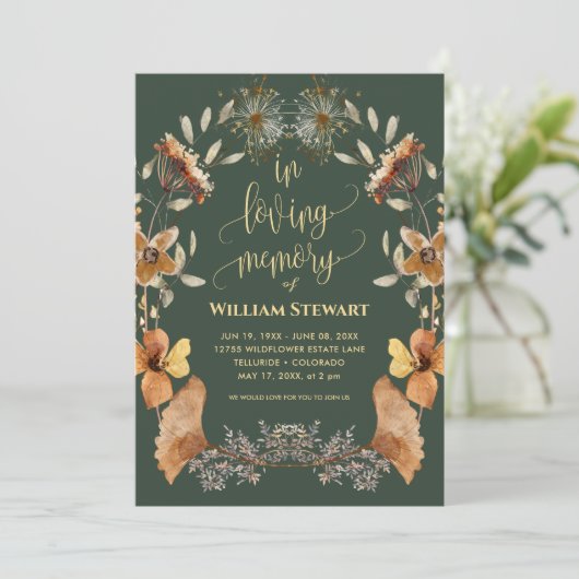 Modern Funeral Celebration of Life Boho Dark Green Kaart (Staand voorkant)