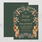 Modern Funeral Celebration of Life Boho Dark Green Kaart (Voorkant / Achterkant)