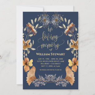 Modern Funeral Celebration of Life Boho Navy Blue Kaart