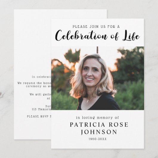 Modern Funeral Celebration of Life Invitation Kaart (Voorkant / Achterkant)