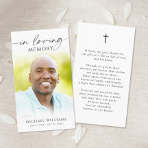 Modern Funeral Cross Photo Memorial Prayer Card