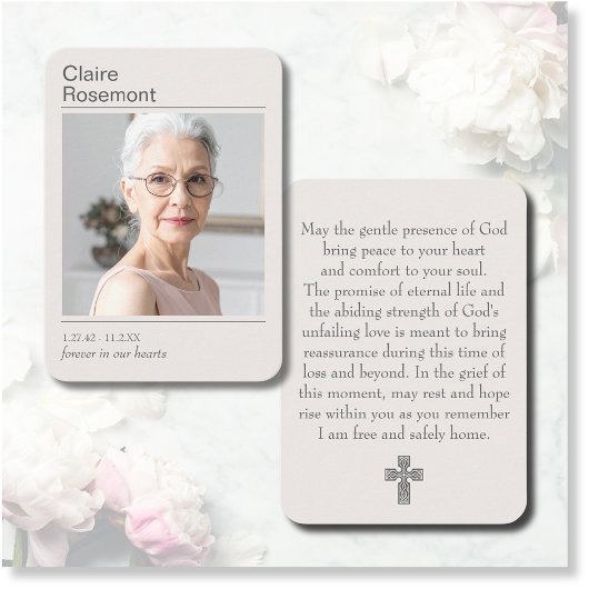 Modern Funeral Cross Photo Prayer Card  Visitekaartje