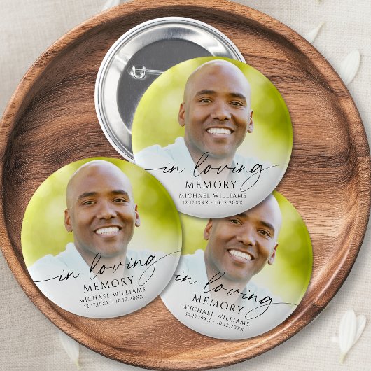 Modern Funeral In Loving Memory Photo Memorial Ronde Button 5,7 Cm