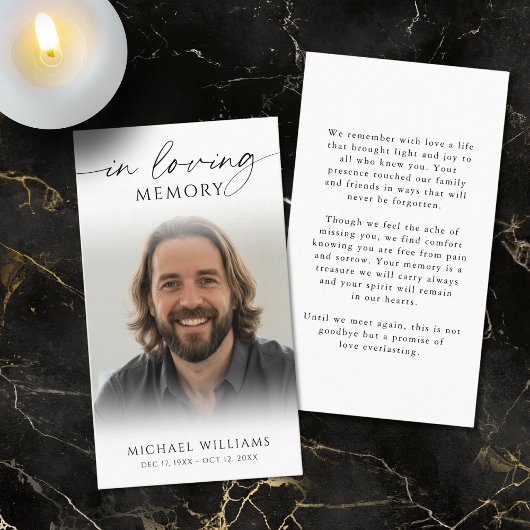 Modern Funeral In Loving Memory Photo Prayer Card Visitekaartje