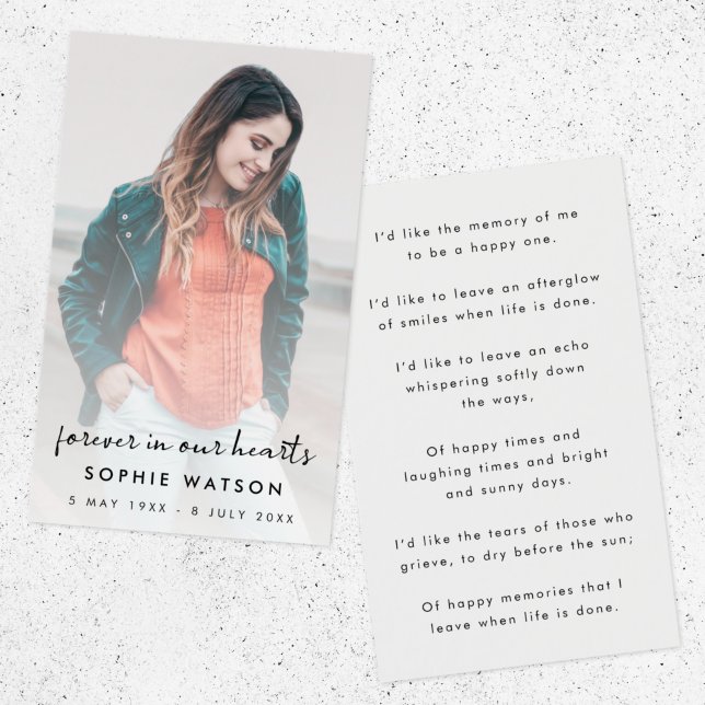 Modern Funeral Memorial Photo Poem of Prayer Kaart (Creator heeft geüpload)