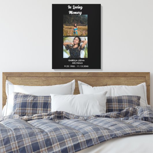 Modern Funeral Personalized 2 Photo Memorial Canvas Afdruk (Insitu (Slaapkamer))