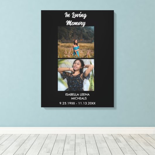 Modern Funeral Personalized 2 Photo Memorial Canvas Afdruk (Insitu (Houten vloer))