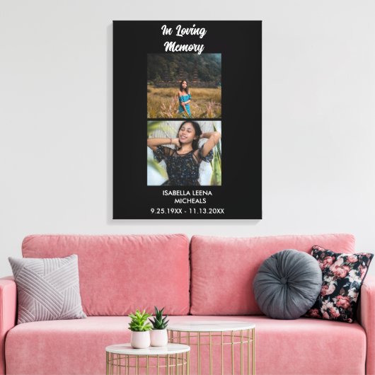 Modern Funeral Personalized 2 Photo Memorial Canvas Afdruk (Insitu (Woonkamer))