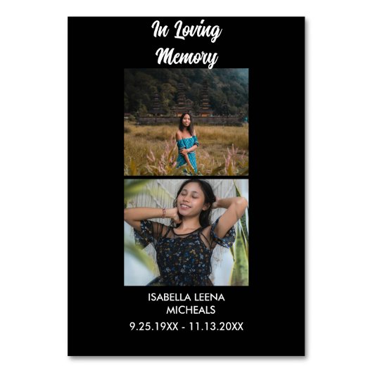 Modern Funeral Personalized 2 Photo Memorial Kaart (Voorkant)
