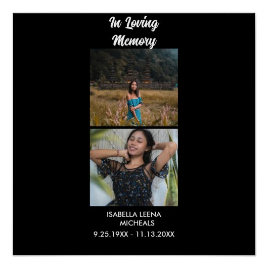Modern Funeral Personalized 2 Photo Memorial Perfect Poster (Voorkant)