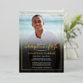 Modern Funeral Photo Celebration of Life Gold Folie Uitnodiging (Staand Voorkant)
