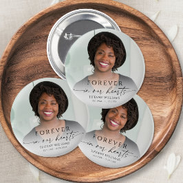 Modern Funeral Photo Memorial Forever Hearts Ronde Button 5,7 Cm