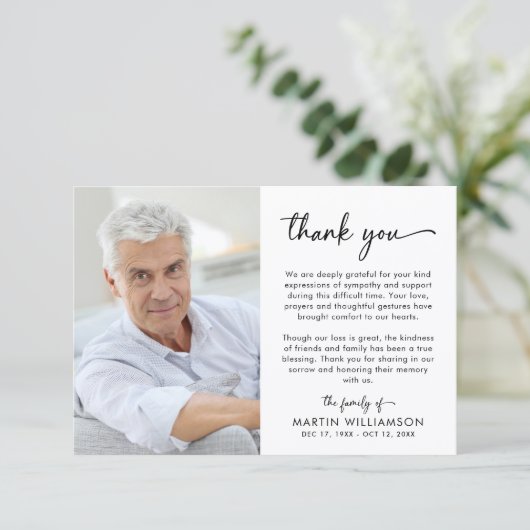 Modern Funeral Script Thank You 2 Photos Bedankkaart (Staand voorkant)