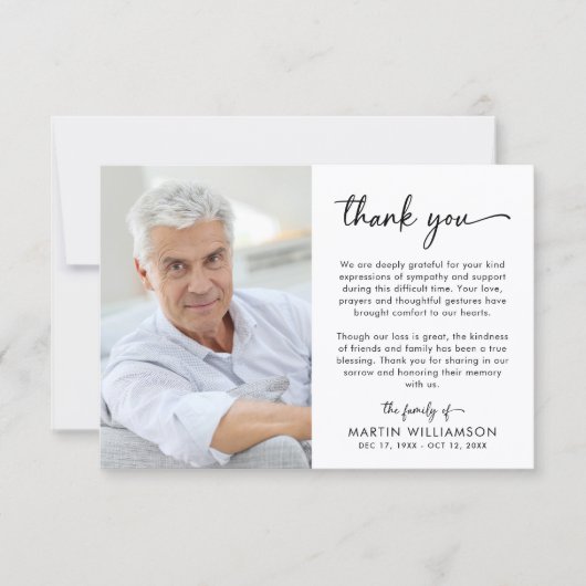Modern Funeral Script Thank You 2 Photos Bedankkaart (Voorkant)