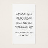 Modern Funeral Sympathy Photo Prayer Card Visitekaartje (Achterkant)