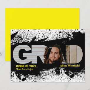 Modern Funky Black Splat AFSTUDEERDER Foto aankond Kaart