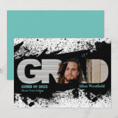 Modern Funky Black Splat AFSTUDEERDER Foto aankond Kaart (Voorkant / Achterkant)