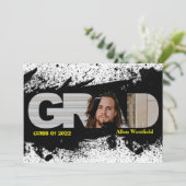 Modern Funky Black Splat AFSTUDEERDER Fotouitnodig Kaart (Staand voorkant)