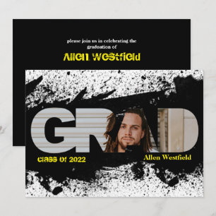 Modern Funky Black Splat AFSTUDEERDER Fotouitnodig Kaart