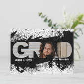 Modern Funky Black Splat AFSTUDEERDER Fotouitnodig Kaart (Staand voorkant)