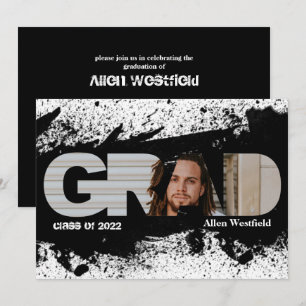 Modern Funky Black Splat AFSTUDEERDER Fotouitnodig Kaart