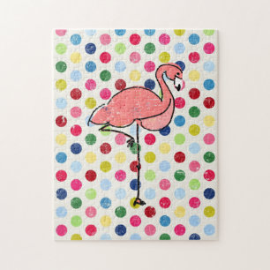 Modern Funky Flamingo Polka Dots Legpuzzel