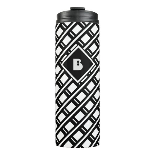 Modern Funky Geometric Pattern Monogrammed White Thermosbeker (Voorkant)