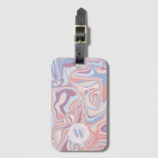 Modern Funky Marble Pastel Paars Monogram Bagagelabel (Voorkant (verticaal))