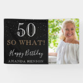 Modern Funny 50 So What 50th Birthday Photo Spandoek (Horizontaal)