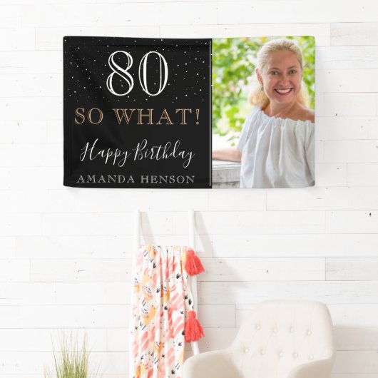 Modern Funny 80, wat 80ste verjaardag foto Spandoek (Insitu)