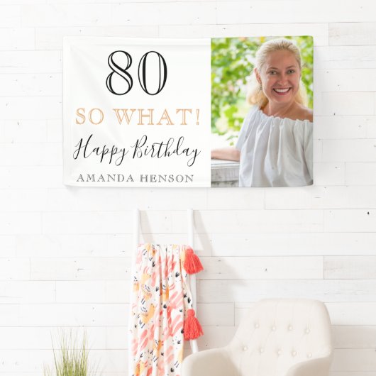 Modern Funny 80, wat 80ste verjaardag foto Spandoek (Insitu)