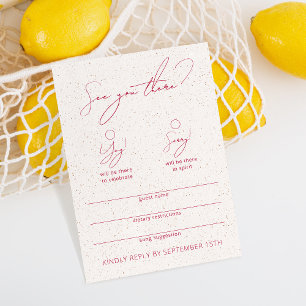 Modern Funny Calligraphy White & Magenta RSVP Card Kaartje