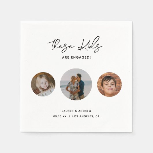 Modern Funny Childhood Photo Engagement Party Servet (Voorkant)