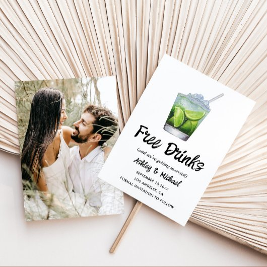 Modern Funny Cocktail Free Drinken Wedding Photo Save The Date