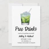 Modern Funny Cocktail Free Drinken Wedding Photo Save The Date (Voorkant)